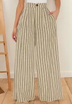Women's Stripes Loose Casual Trousers Slim Waist Wide-Leg Pants