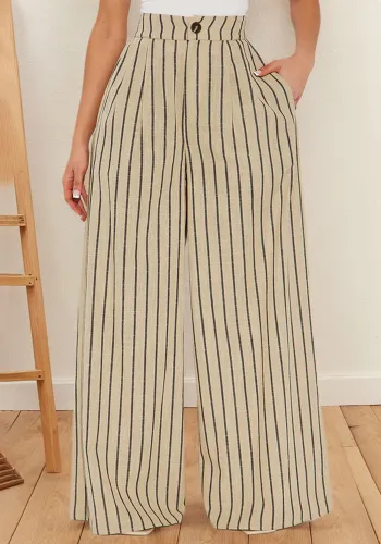Women's Stripes Loose Casual Trousers Slim Waist Wide-Leg Pants