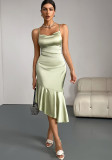 Ruffled Satin Dress for Women Luxury Birthday Fishtail Dress