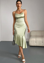 Ruffled Satin Dress for Women Luxury Birthday Fishtail Dress