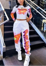 Spring Printed Fashionable Long Sleeve Two Piece Pants Set for Women