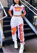 Spring Printed Fashionable Long Sleeve Two Piece Pants Set for Women