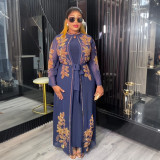 Plus Size Muslim Fashion Women's African Two-Piece Robe Dress Set