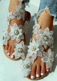 Flower Women's Sandals with Toe Rivet Flat Shoes for Holidays