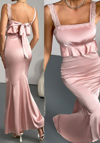 Pink Sexy Bodycon Long Dress for Women Strap Party Dress