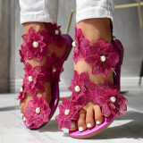 Flower Women's Sandals with Toe Rivet Flat Shoes for Holidays