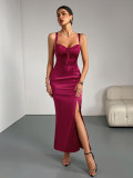 Stylish Summer Holiday Sexy Lace Patchwork Split Strap Slim Long Dress