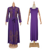 Plus Size Muslim Fashion Women's African Two-Piece Robe Dress Set