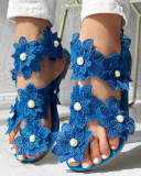Flower Women's Sandals with Toe Rivet Flat Shoes for Holidays