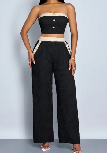 Spring/Summer Strapless Contrast Fashion Casual Loose Wide-Leg Pants Set