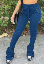 Women's Sports Casual Zipper Pockets Drawstring Fleece Fabric Pants