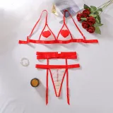 Women hollow Backless Bikini Heart Print Sexy Lingerie Set