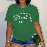 Women Spring Summer Casual Letter Print Round Neck Short Sleeve T-Shirt