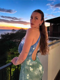 Women Sexy Sequined Halter Neck Backless Strap Dress