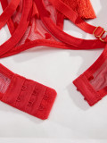 Women Heart Print See-Through Bikini Tassel Hollow Sexy Lingerie Set