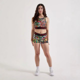 Women Printed Yoga Tank Shorts Two Piece Set