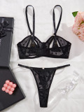 Women Heart Print See-Through Bikini Tassel Hollow Sexy Lingerie Set