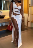 Women Summer Sleeveless Solid Slit Lace-Up Dress