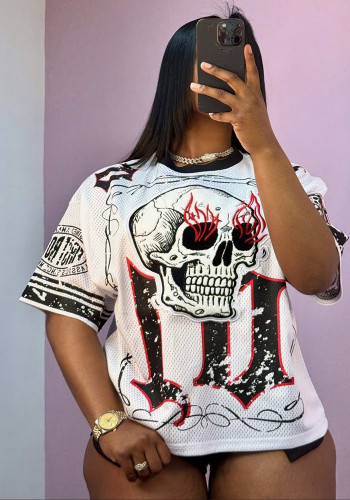 Women Summer Sexy Trend Letter Print Round Neck Loose Short Sleeve T-shirt