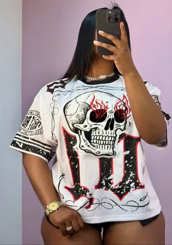 Women Summer Sexy Trend Letter Print Round Neck Loose Short Sleeve T-shirt
