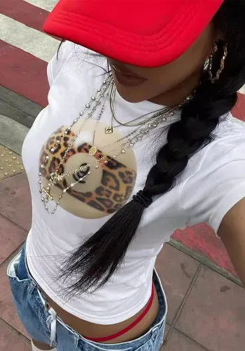 Women Round Neck Casual printed short-sleeved T-shirt