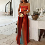Women Beach Holidays Strapless Printed Dress
