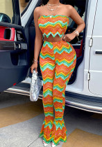 Women sexy summer printed Strapless Top Pants Two Piece Set