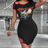 Women summer sexy Slash Shoulder printed Bodycon Casual dress