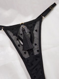 Women Heart Print See-Through Bikini Tassel Hollow Sexy Lingerie Set
