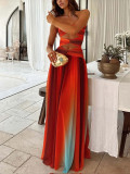 Women Beach Holidays Strapless Printed Dress