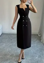 Women Summer V-Neck Slit Dress