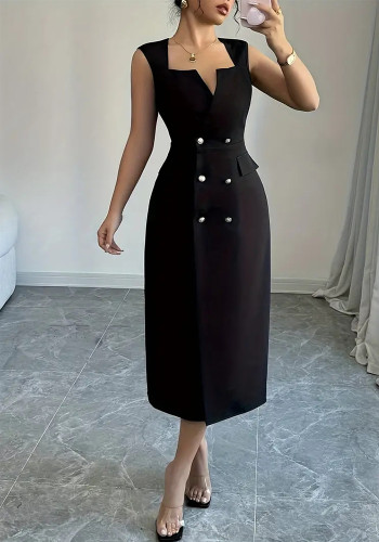 Women Summer V-Neck Slit Dress