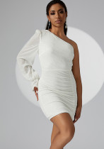 Women Solid Elegant Summer One Shoulder Bodycon Dress