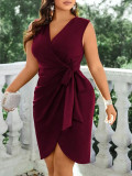 Plus Size Women V-neck pleated sexy dress