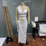 Women Summer Sleeveless Solid Slit Lace-Up Dress