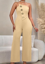 Women Summer Solid Casual Sleeveless Sexy Jumpsuit