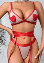Women hollow Backless Bikini Heart Print Sexy Lingerie Set