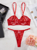 Women Heart Print See-Through Bikini Tassel Hollow Sexy Lingerie Set