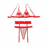 Women hollow Backless Bikini Heart Print Sexy Lingerie Set