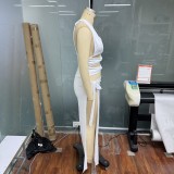 Women Summer Sleeveless Solid Slit Lace-Up Dress