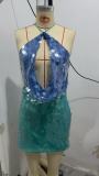 Women Sexy Sequined Halter Neck Backless Strap Dress