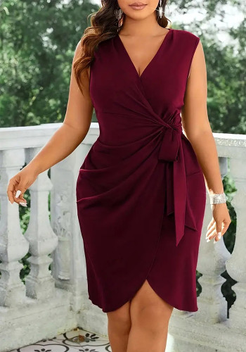 Plus Size Women V-neck pleated sexy dress