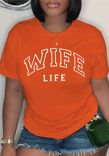 Women Spring Summer Casual Letter Print Round Neck Short Sleeve T-Shirt