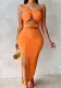 Women summer solid one-shoulder hollow sexy slit dress