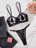 Women Heart Print See-Through Bikini Tassel Hollow Sexy Lingerie Set