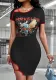 Women summer sexy Slash Shoulder printed Bodycon Casual dress