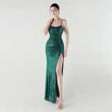 Sexy Low Back Fishtail Sequin Evening Dress