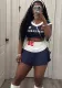 Summer American Short Letter Printed Contrast Color Skirt Set