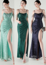 Sexy Low Back Fishtail Sequin Evening Dress