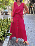 Summer Plus Size Women’s Dot Solid Color Casual Sleeveless Long Skirt Set
